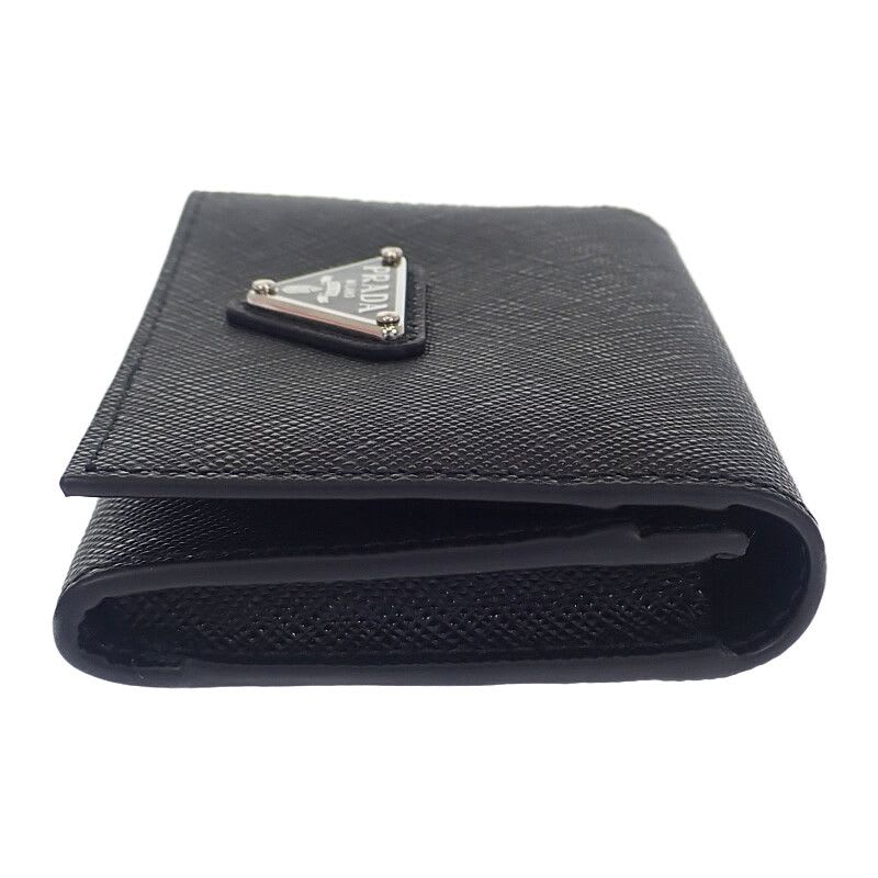 Prada Saffiano Triangle 1 Mc110 qhh f0632 Card Case Black Silver