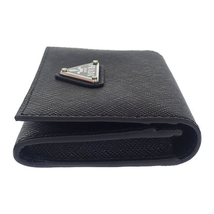 Prada Saffiano Triangle 1 Mc110 qhh f0632 Card Case Black Silver