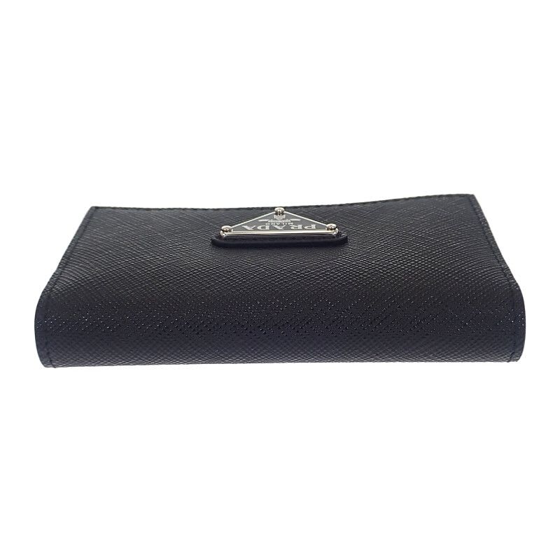 Prada Saffiano Triangle 1 Mc110 qhh f0632 Card Case Black Silver