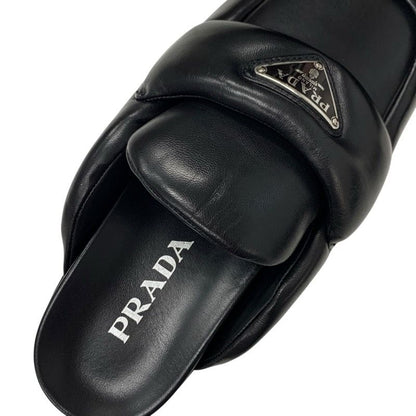 Prada Sandals Shoes Leather Black Triangle Logo Padded Nappa Sabot Mule