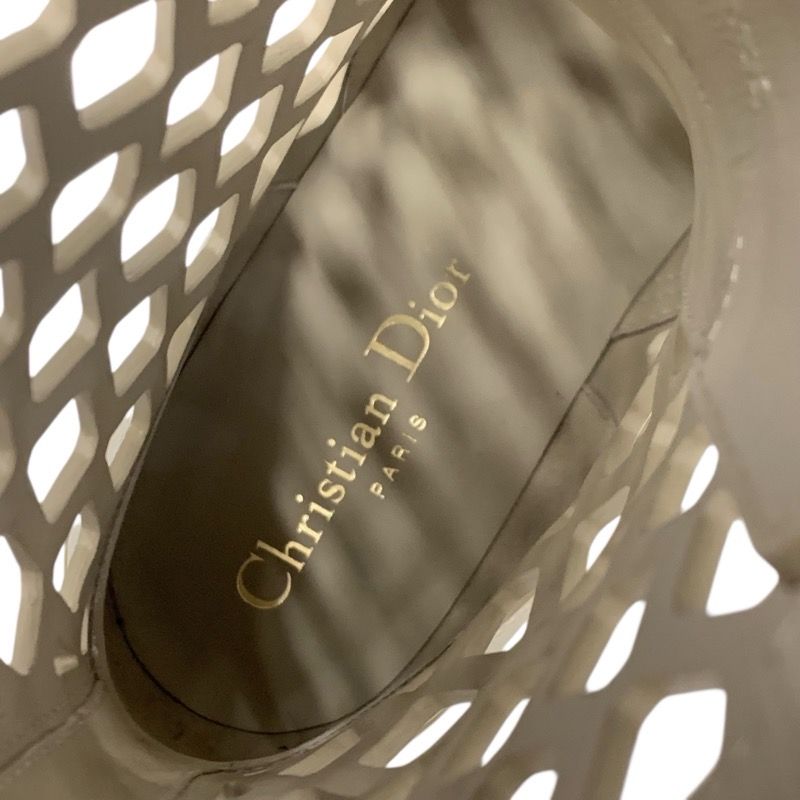 Christian DIOR Boots Long Boots Shoes Leather Beige Unused Mesh Lace-up Medium