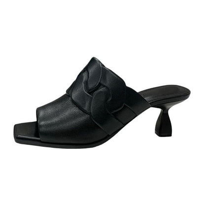 Hermes Hannah 95 Sandals Shoes Leather Black Unused Mules