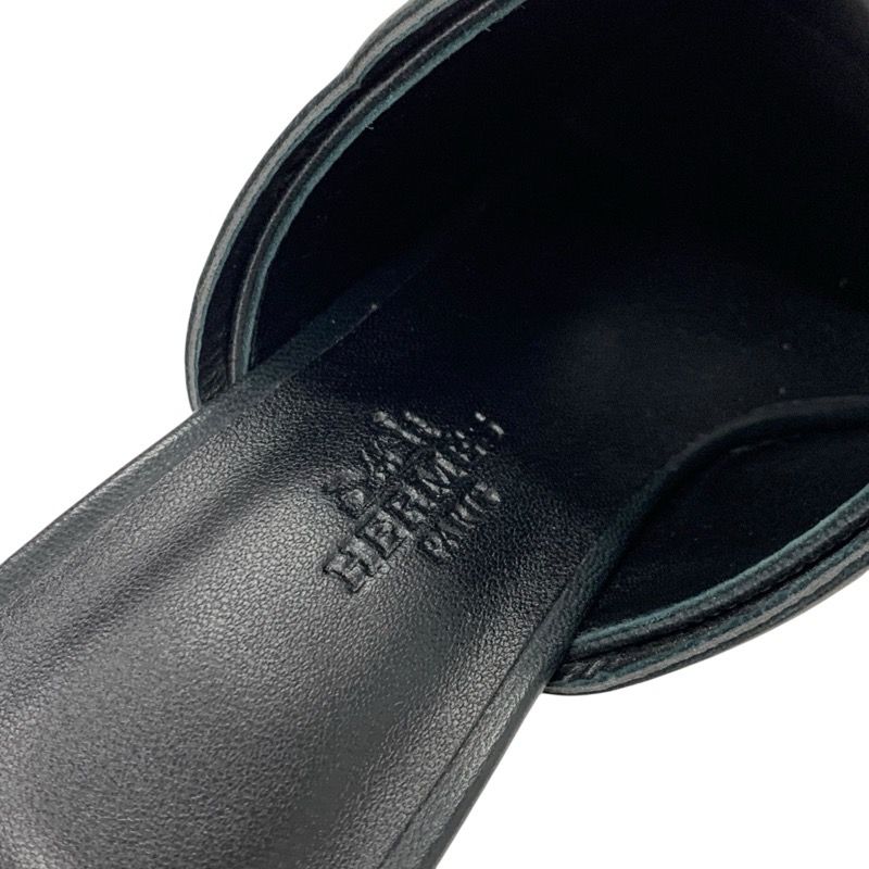 Hermes Hannah 95 Sandals Shoes Leather Black Unused Mules