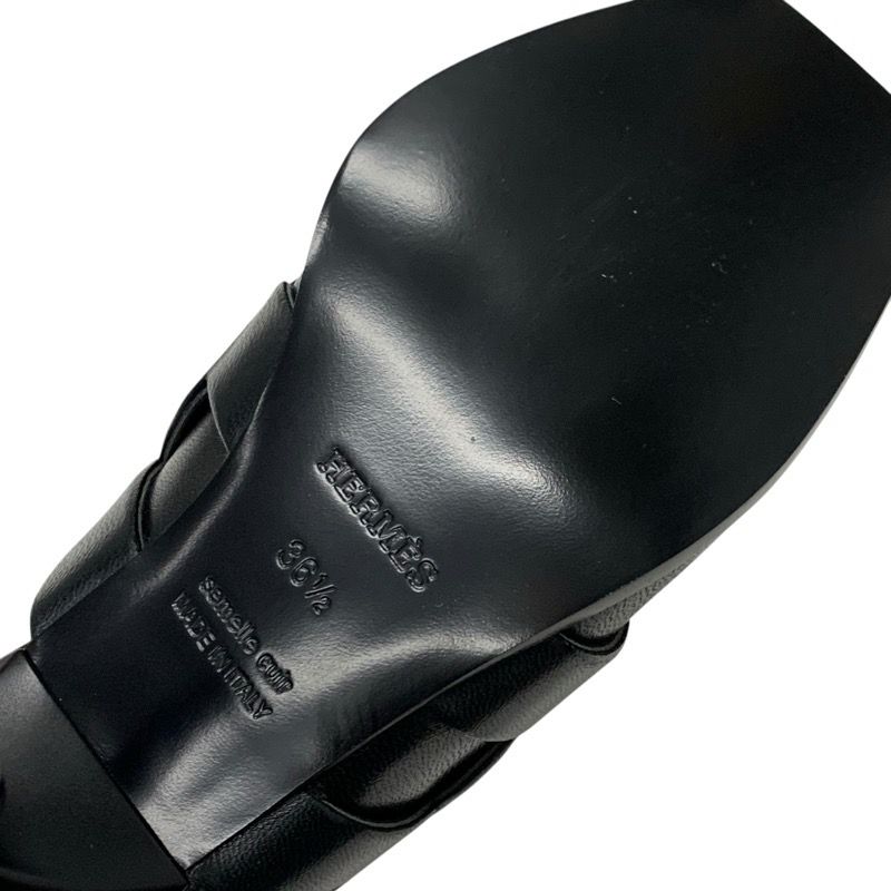 Hermes Hannah 95 Sandals Shoes Leather Black Unused Mules