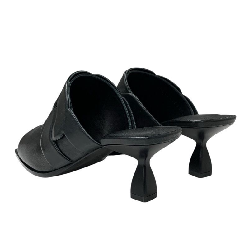 Hermes Hannah 95 Sandals Shoes Leather Black Unused Mules