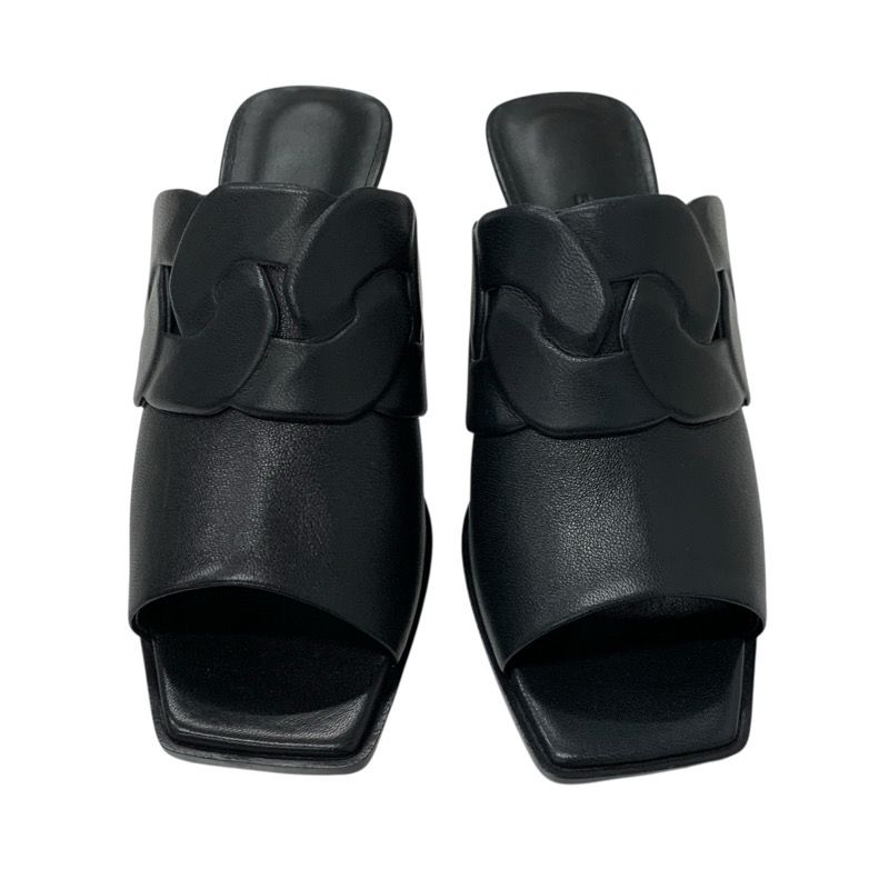 Hermes Hannah 95 Sandals Shoes Leather Black Unused Mules