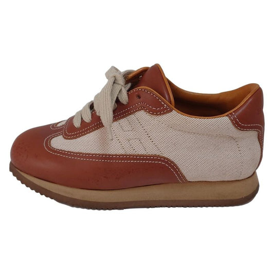 Hermes Sneakers 36 Women's Quick Brown And Beige Leather