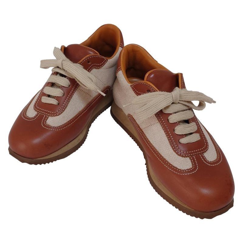 Hermes Sneakers 36 Women's Quick Brown And Beige Leather
