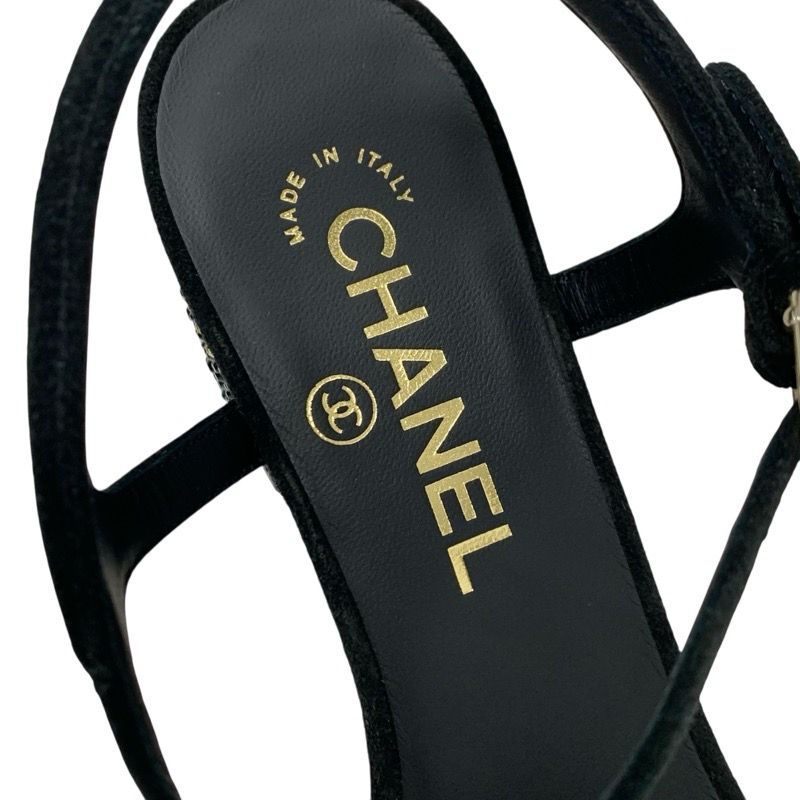 Chanel Sandals Shoes Suede Black Multicolor Black Here Mark Rhinestone Strap
