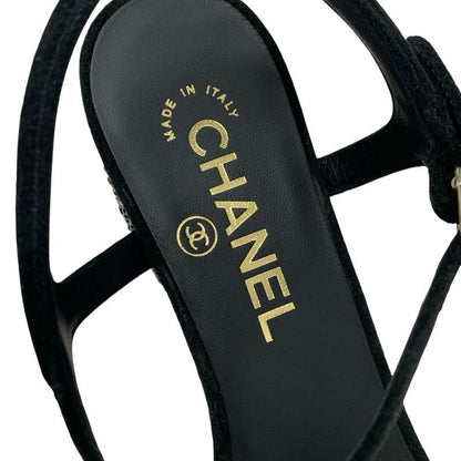Chanel Sandals Shoes Suede Black Multicolor Black Here Mark Rhinestone Strap