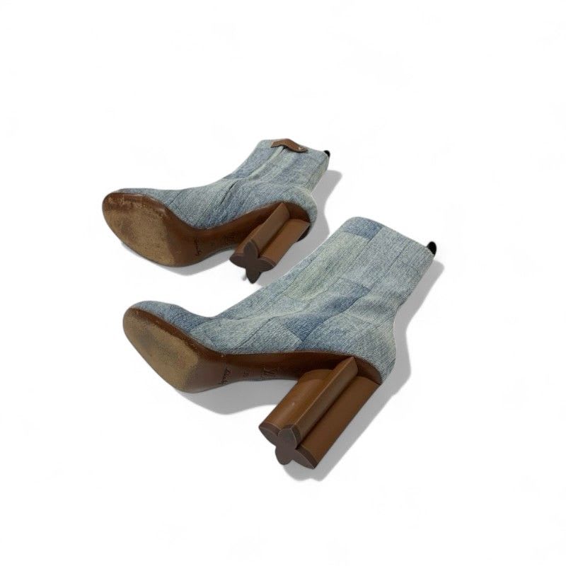 Louis Vuitton Silhouette Line Boots Short Shoes Denim Light Blue Brown
