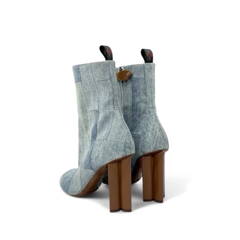 Louis Vuitton Silhouette Line Boots Short Shoes Denim Light Blue Brown