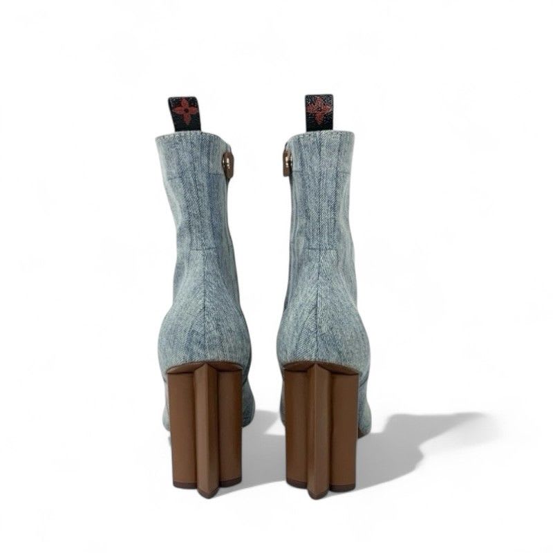 Louis Vuitton Silhouette Line Boots Short Shoes Denim Light Blue Brown