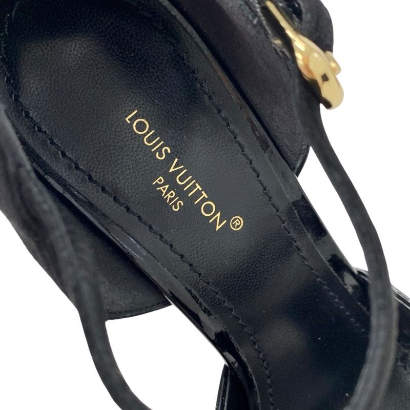 Louis Vuitton Donna Line Sandals Shoes Patent Suede Black Gold Logo