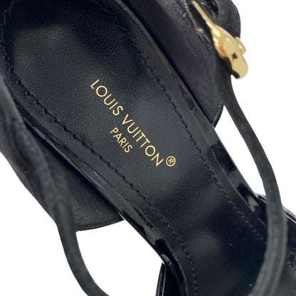 Louis Vuitton Donna Line Sandals Shoes Patent Suede Black Gold Logo