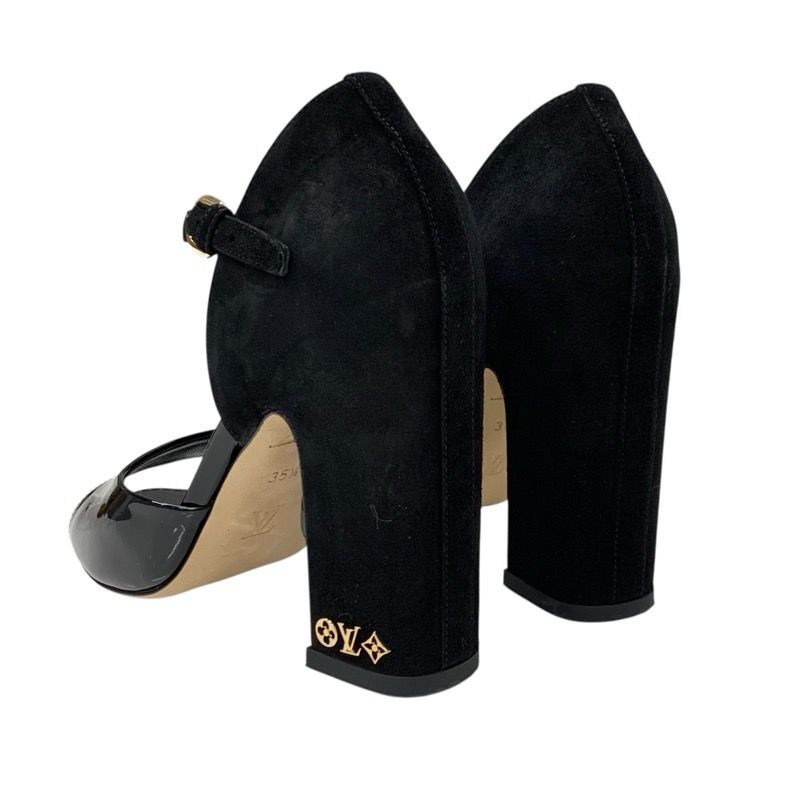 Louis Vuitton Donna Line Sandals Shoes Patent Suede Black Gold Logo