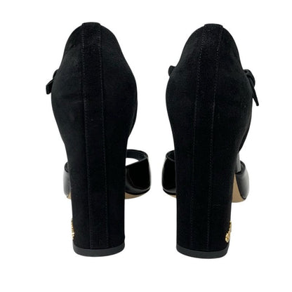 Louis Vuitton Donna Line Sandals Shoes Patent Suede Black Gold Logo