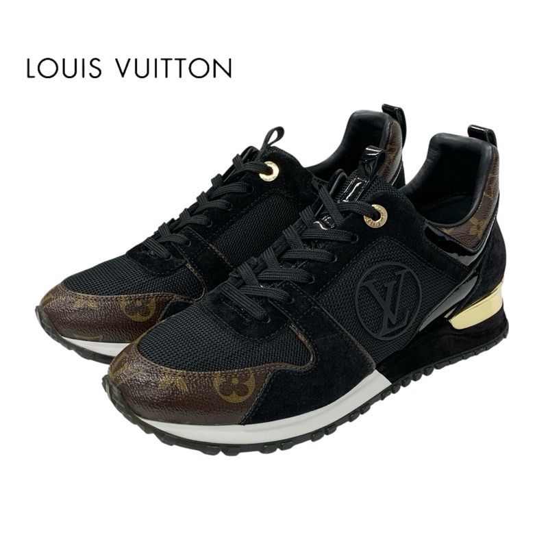 Louis Vuitton Run Away Line Monogram Sneakers Shoes Leather Suede Fabric Black