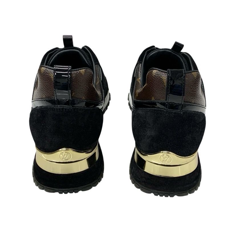 Louis Vuitton Run Away Line Monogram Sneakers Shoes Leather Suede Fabric Black