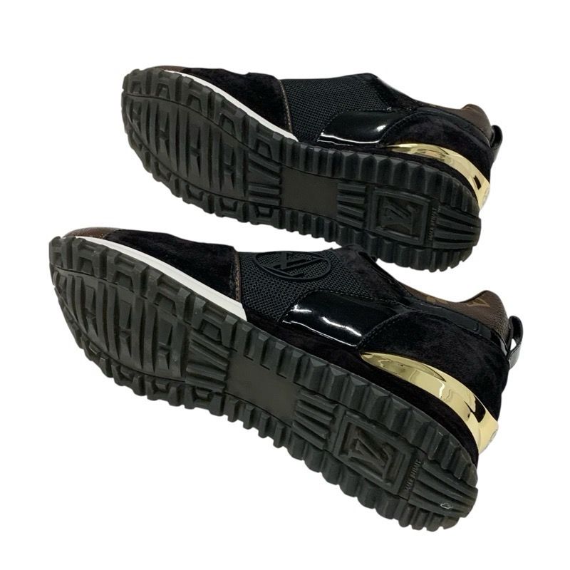 Louis Vuitton Run Away Line Monogram Sneakers Shoes Leather Suede Fabric Black