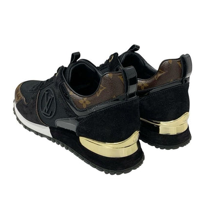 Louis Vuitton Run Away Line Monogram Sneakers Shoes Leather Suede Fabric Black