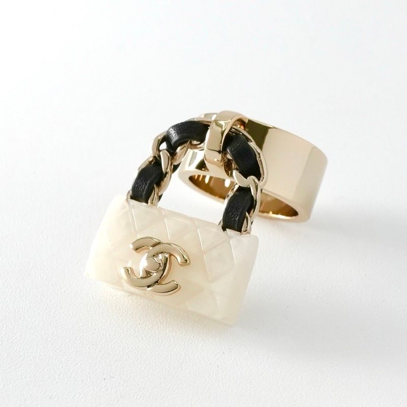 Chanel Ring Gold White Black Coco Mark Matelasse Bag Charm