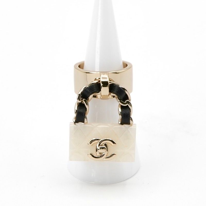 Chanel Ring Gold White Black Coco Mark Matelasse Bag Charm