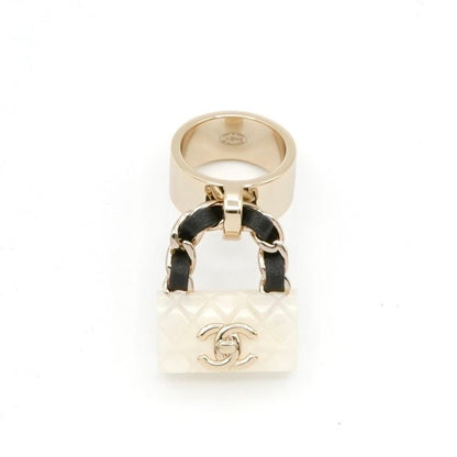 Chanel Ring Gold White Black Coco Mark Matelasse Bag Charm