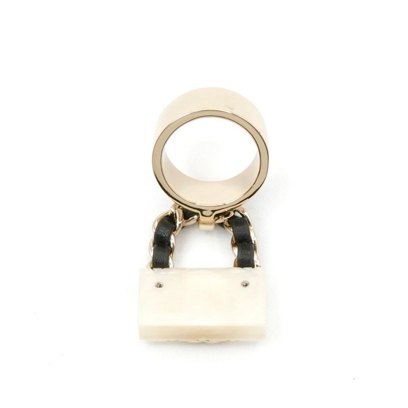 Chanel Ring Gold White Black Coco Mark Matelasse Bag Charm