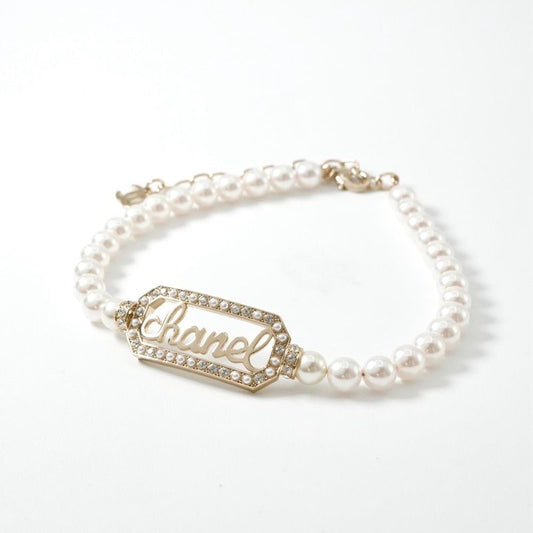 Chanel Necklace Pendant Choker Gold Logo Rhinestone