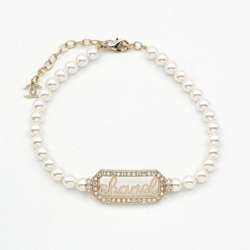 Chanel Necklace Pendant Choker Gold Logo Rhinestone