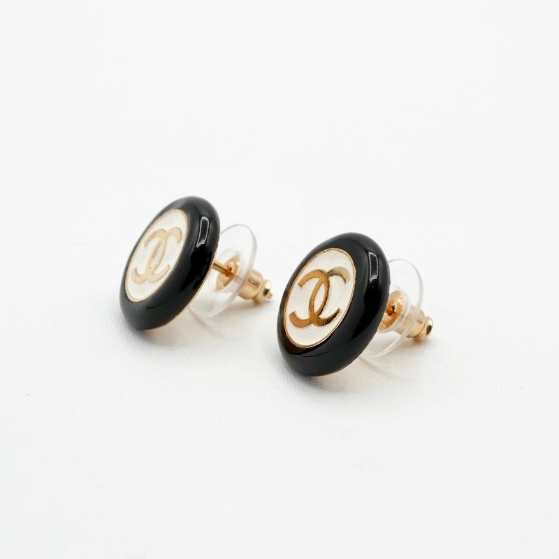 Chanel Earrings Earring Gold Black White Coco Mark Circle
