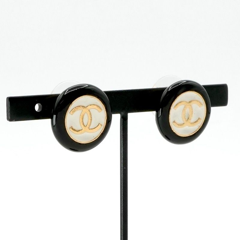Chanel Earrings Earring Gold Black White Coco Mark Circle