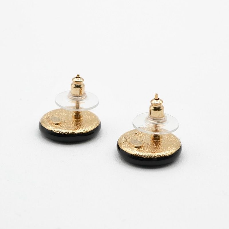 Chanel Earrings Earring Gold Black White Coco Mark Circle
