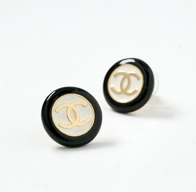 Chanel Earrings Earring Gold Black White Coco Mark Circle