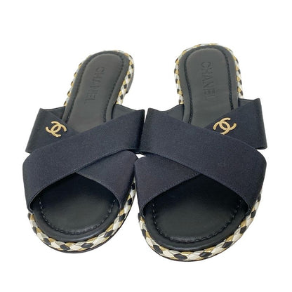 Chanel Sandals 39 C Women - G32825 Black Coco Cross Strap Flat Sandals
