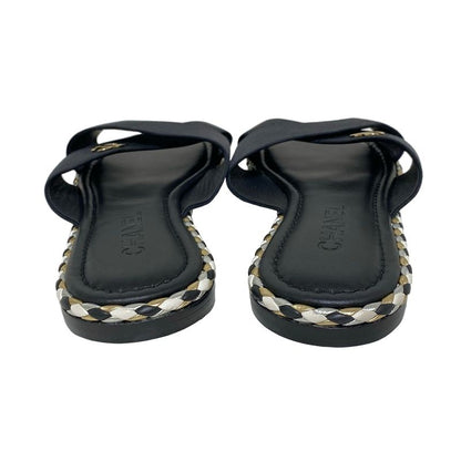 Chanel Sandals 39 C Women - G32825 Black Coco Cross Strap Flat Sandals