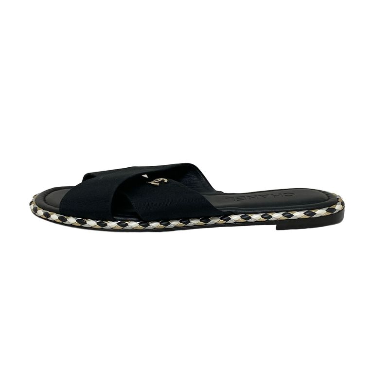 Chanel Sandals 39 C Women - G32825 Black Coco Cross Strap Flat Sandals