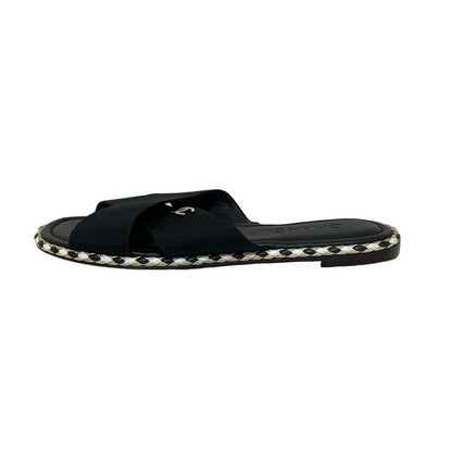 Chanel Sandals 39 C Women - G32825 Black Coco Cross Strap Flat Sandals