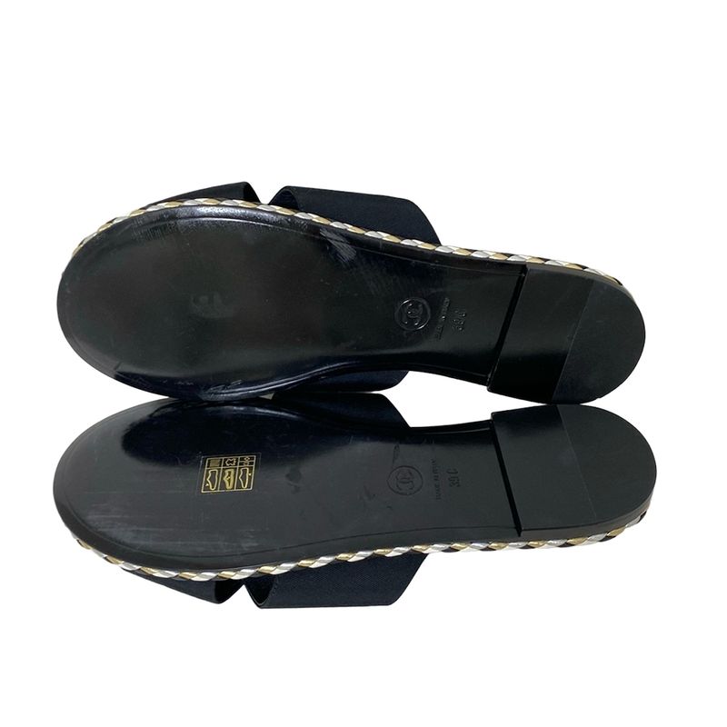 Chanel Sandals 39 C Women - G32825 Black Coco Cross Strap Flat Sandals