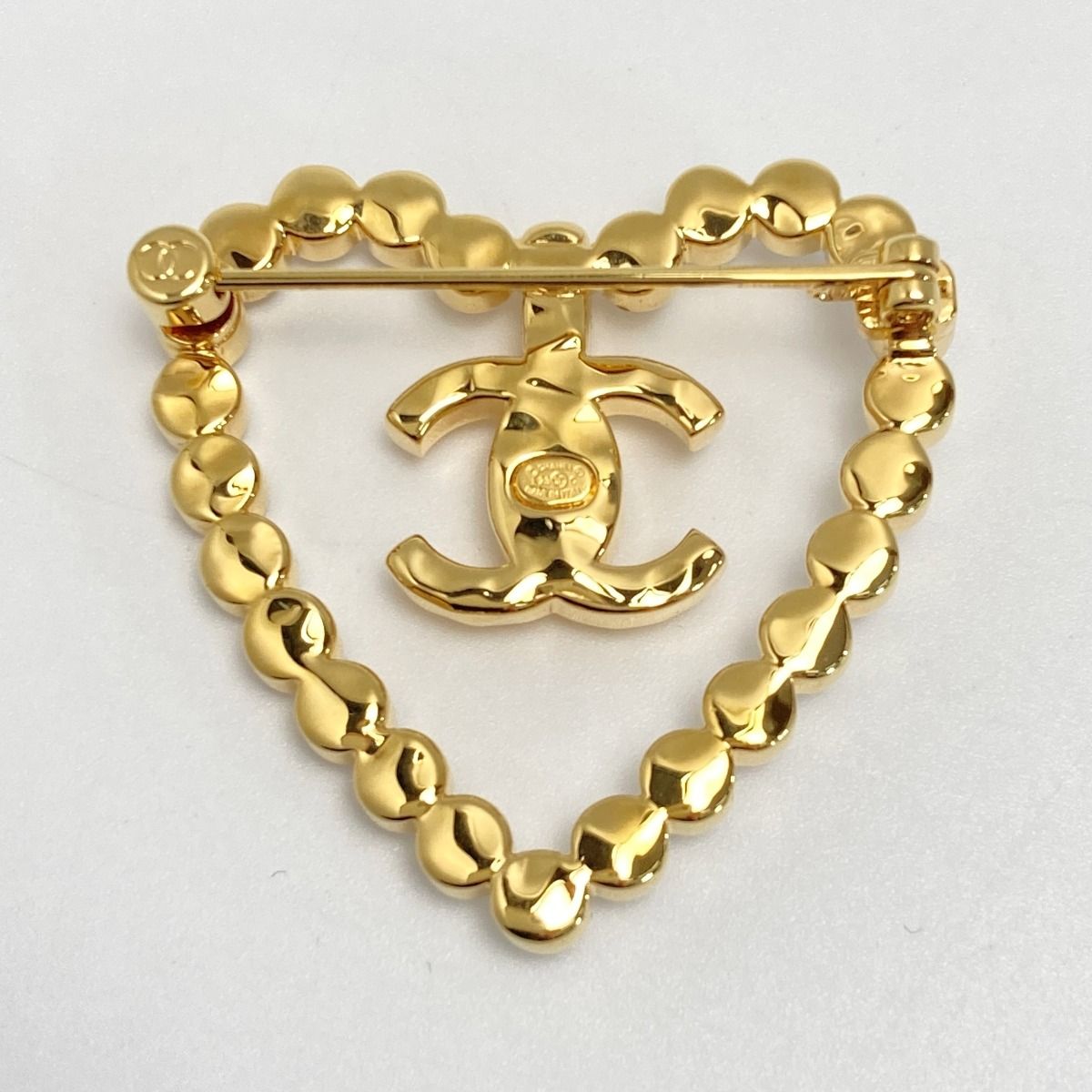 Chanel Cocomark Heart Brooch L23c Gold GP Rhinestone