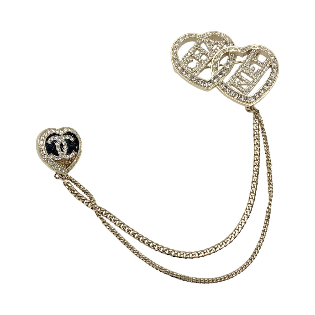 Chanel Cocomark Heart Chain Brooch Gold GP Rhinestone