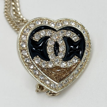 Chanel Cocomark Heart Chain Brooch Gold GP Rhinestone