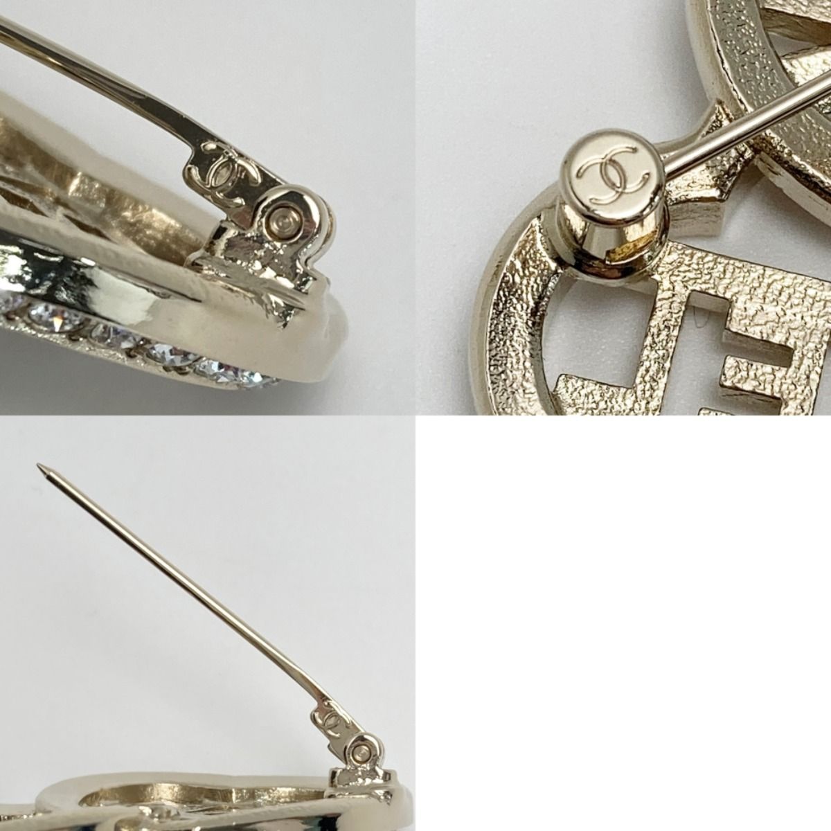 Chanel Cocomark Heart Chain Brooch Gold GP Rhinestone