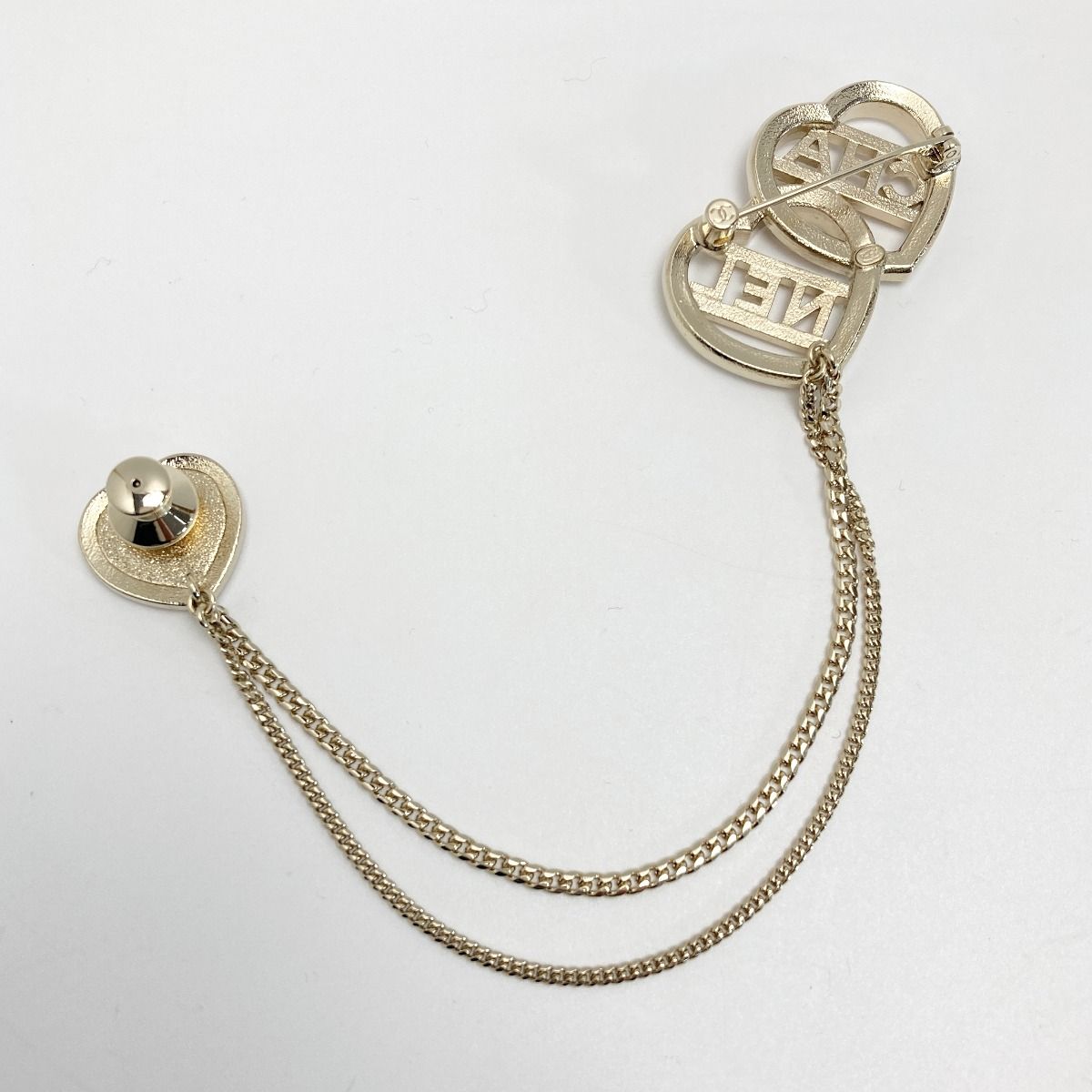 Chanel Cocomark Heart Chain Brooch Gold GP Rhinestone