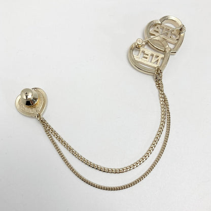 Chanel Cocomark Heart Chain Brooch Gold GP Rhinestone