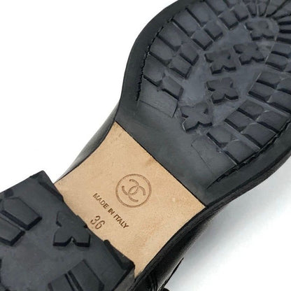 Chanel Boots Short Boots Shoes Leather Black Coco Mark Matelasse Logo Lace-up