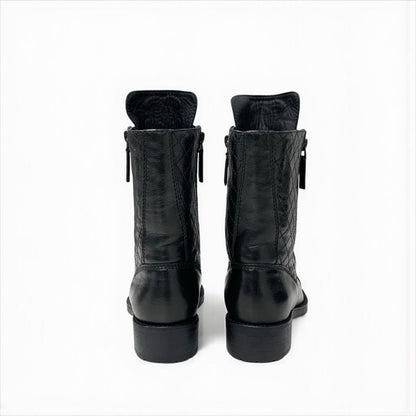 Chanel Boots Short Boots Shoes Leather Black Coco Mark Matelasse Logo Lace-up