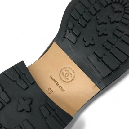 Chanel Boots Short Shoes Leather Black Quilted Lace Up Coco Mark