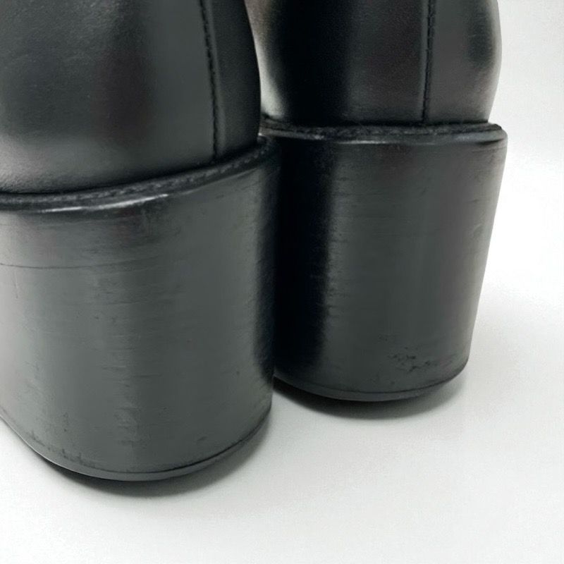 Chanel Boots Long Boots Shoes Calfskin Black Here Mark Middle Boots